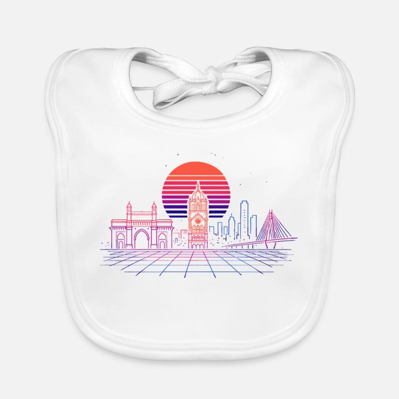 Neon-Synthwave Stadtsilhouette - Mumbai Baby Bio-Lätzchen