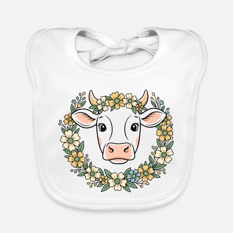 Kuh Blumenkranz Boho Frühling Vektor Baby Bio-Lätzchen