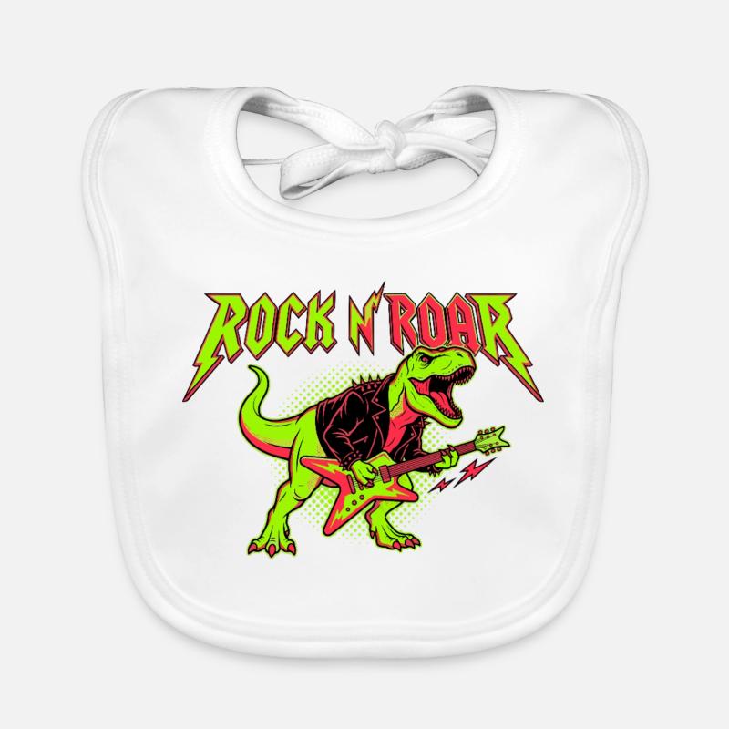 Rock N Roar Dino Rocker - Bavoir bio Bébé - blanc