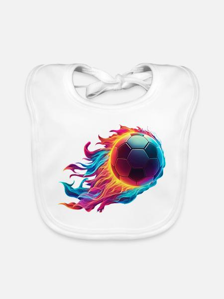 Fiery Football - Soccer Ball Fire - Organic Baby Bibs - white - Front