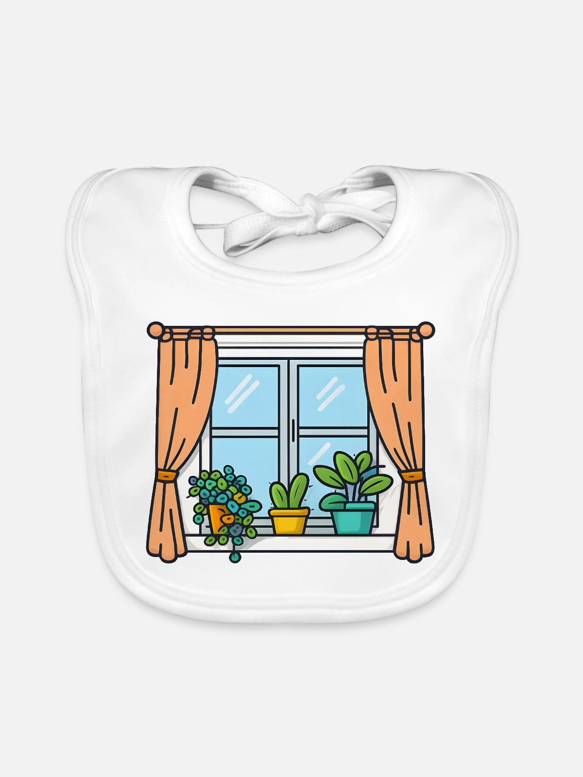 Fensterblick mit Zimmerpflanzen - Baby Bio-Lätzchen - Weiß - Vorne
