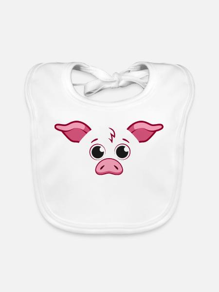 Cute Pig Face Minimalist Pink Animal Art - Organic Baby Bibs - white - Front