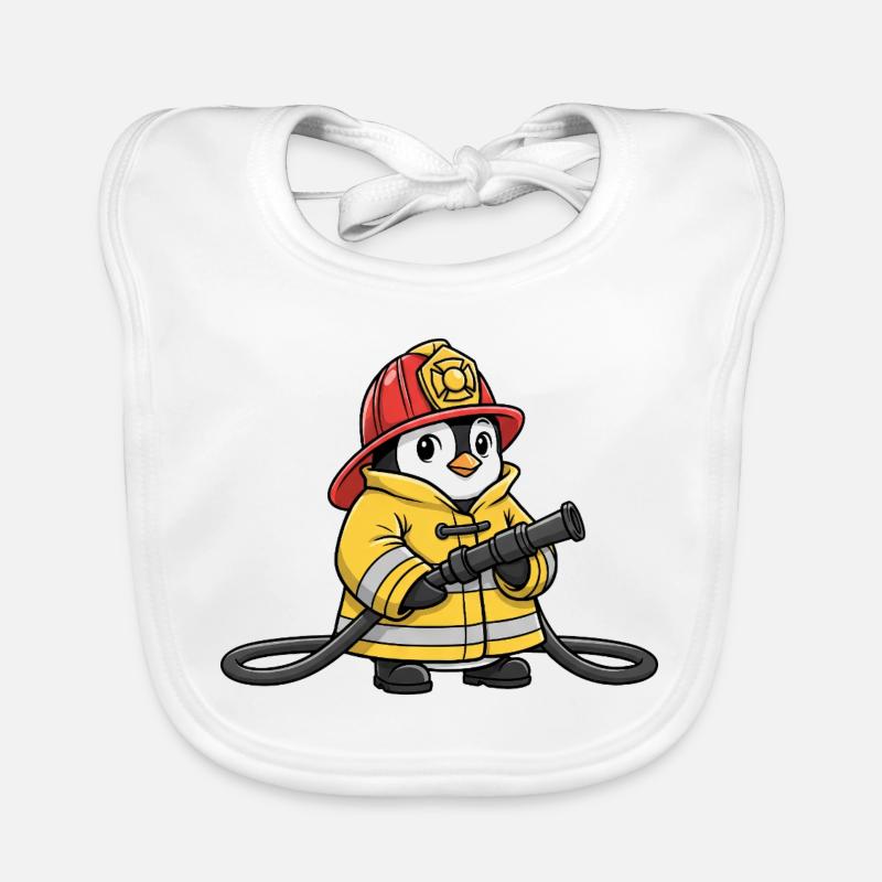 Mignon Pingouin Pompier, Sauveteur, Assistant de dessins animés, héros Bavoir bio Bébé