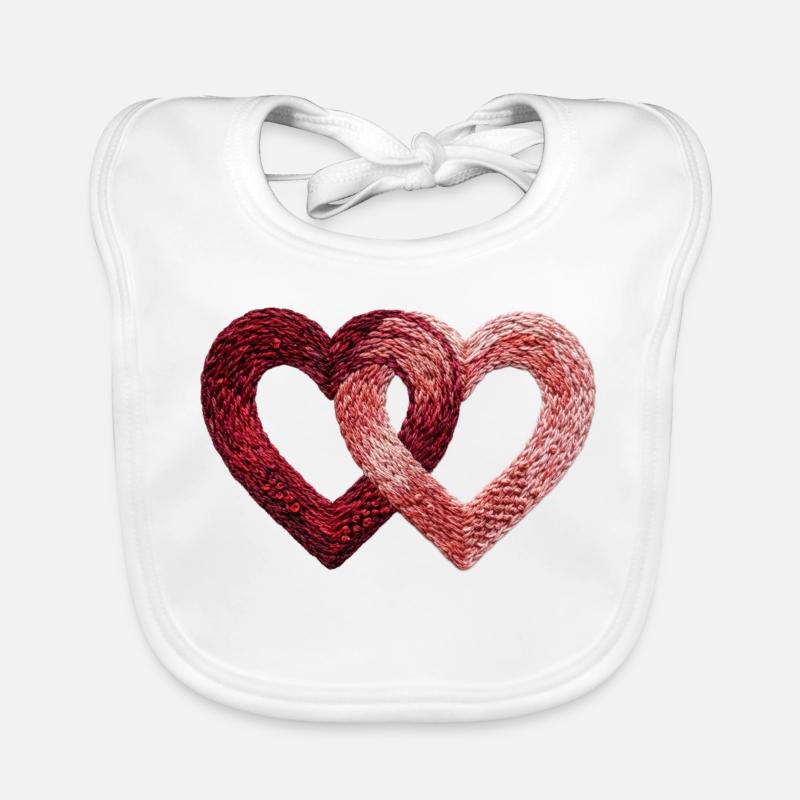 Two Valentine's Day Hearts Embroidered Look (Printed) Organic Baby Bibs