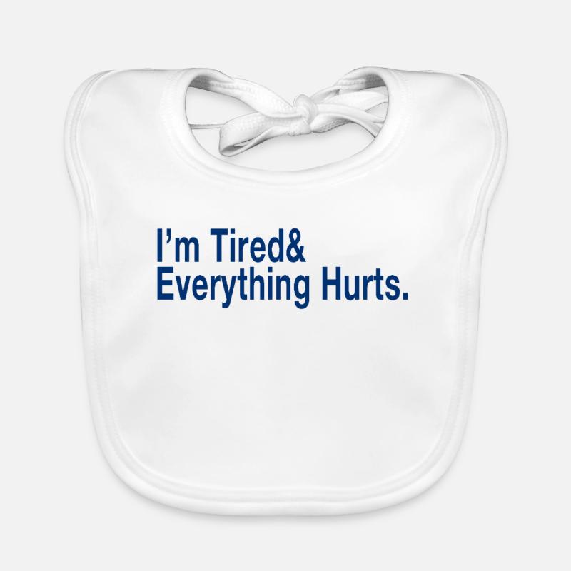 Relatable Fatigue Quote in Deep Blue Organic Baby Bibs