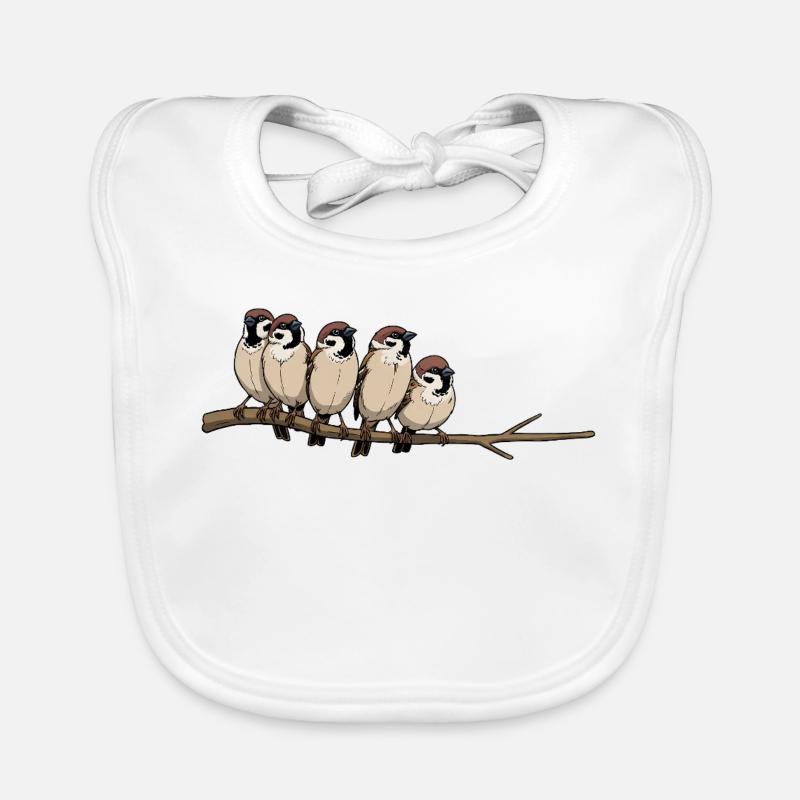 Five Birds on a Branch – Cute Illustration Organic Baby Bibs