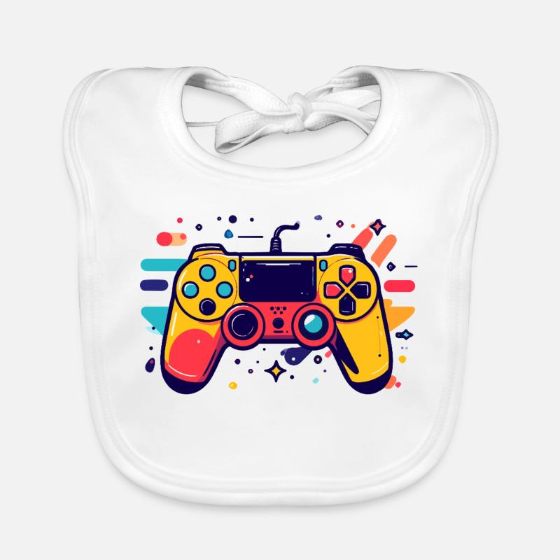 Farbiger Spielcontroller Gaming Popkunst Motiv Baby Bio-Lätzchen