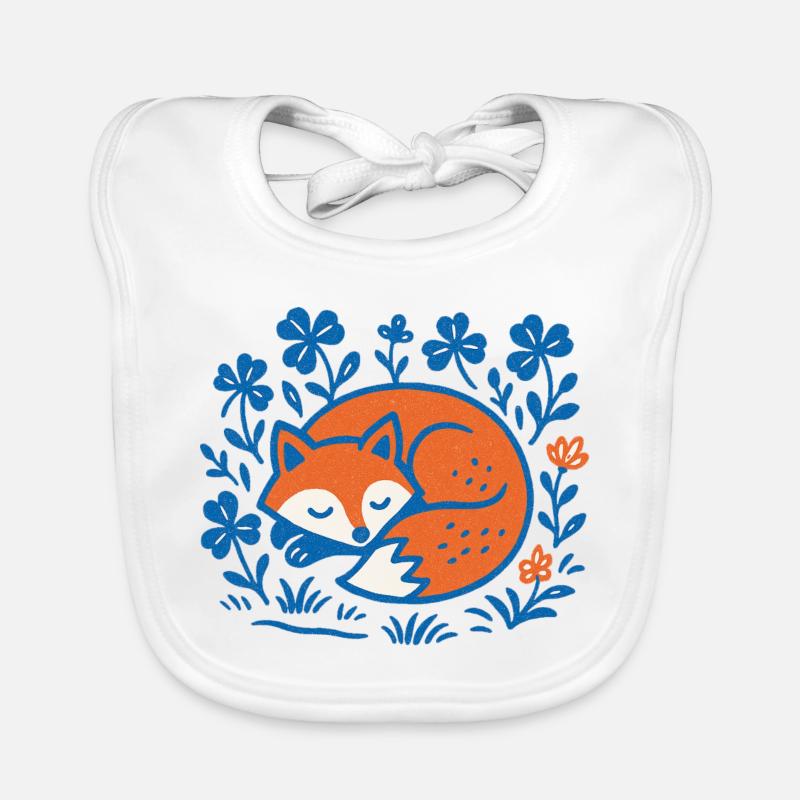 Sleeping Fox in Floral Night Garden Organic Baby Bibs