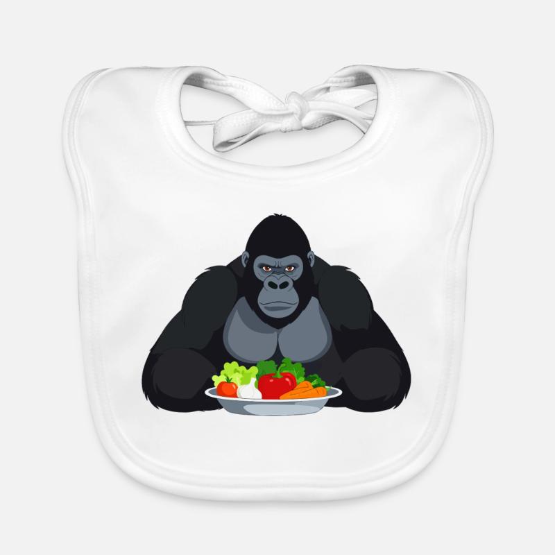 Cool Gorilla with Vegetable Plate Monkey Motif Organic Baby Bibs