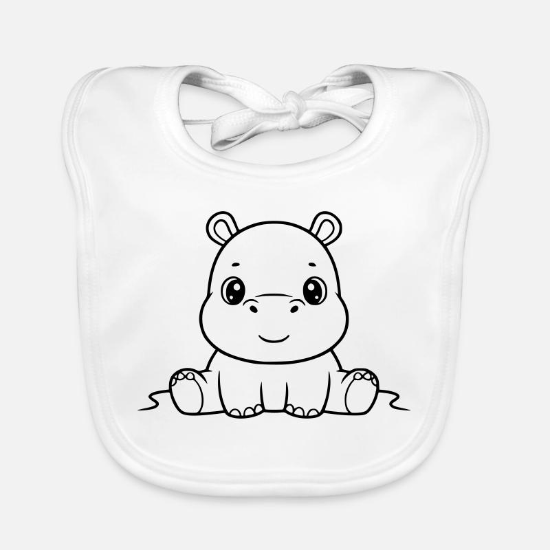 Cute Baby Hippo Comic Outline Organic Baby Bibs
