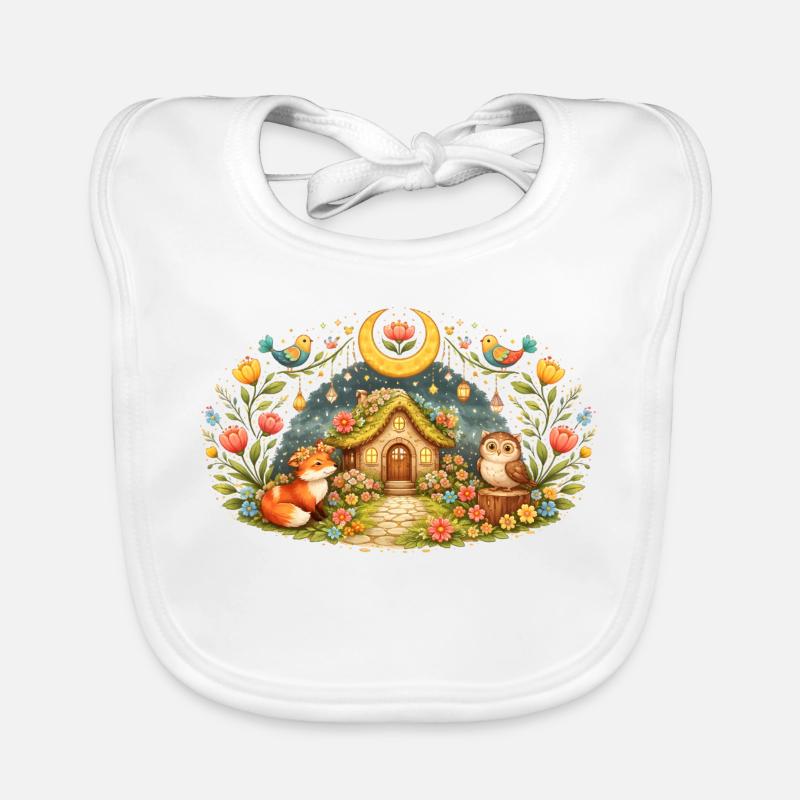 Magical Spring House with Fox and Owl Organic Baby Bibs