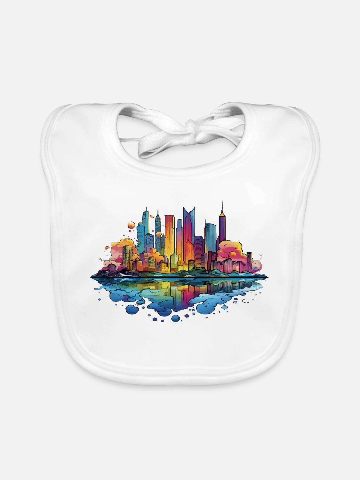 Bunte Skyline Reflektion - Baby Bio-Lätzchen - Weiß - Vorne