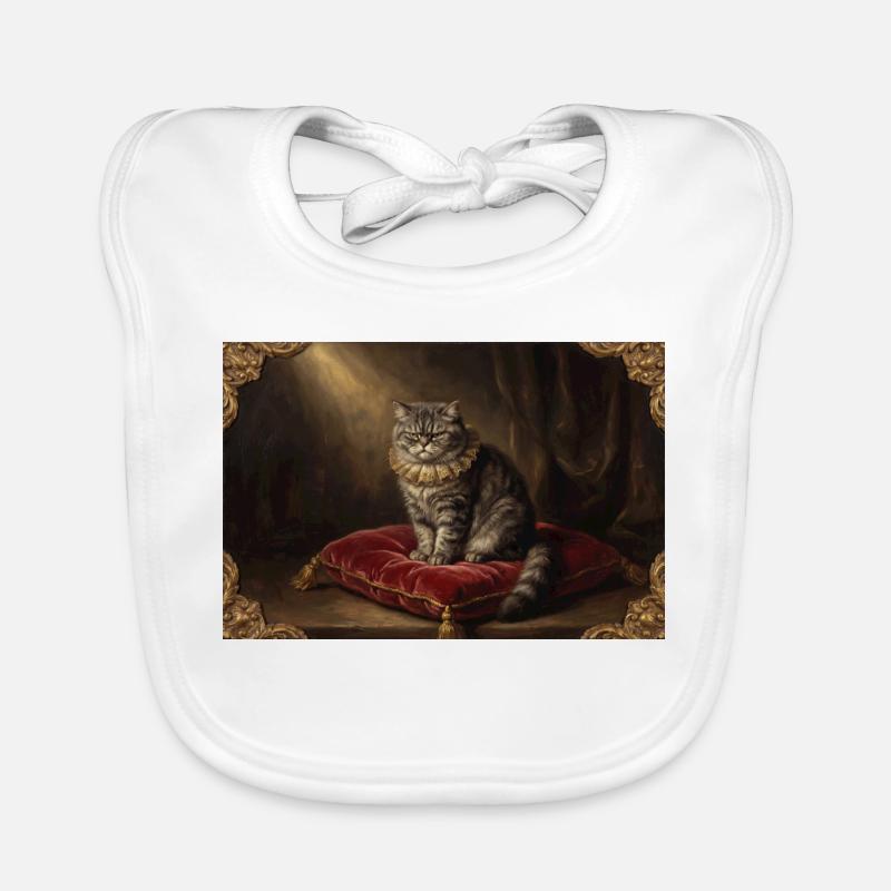 Royal Cat Pose in Baroque Frame Organic Baby Bibs
