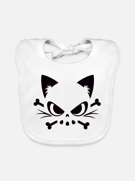 Katzen Totenkopf | Minimal Skull & Bones Motiv - Baby Bio-Lätzchen - Weiß - Vorne
