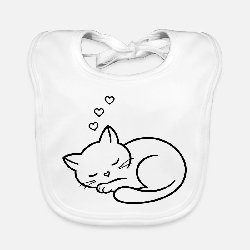 Chat endormi au cœur | Dessin de traits d’amour mignons Bavoir bio Bébé