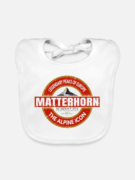 Matterhorn – Legendary Alpine Icon of Europe - Organic Baby Bibs - white - Front