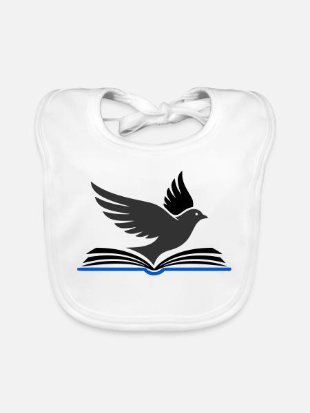 Bird flies out of book - Organic Baby Bibs - white - Front
