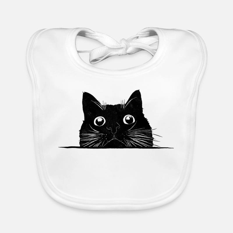 Peeping cat with whiskers black Organic Baby Bibs
