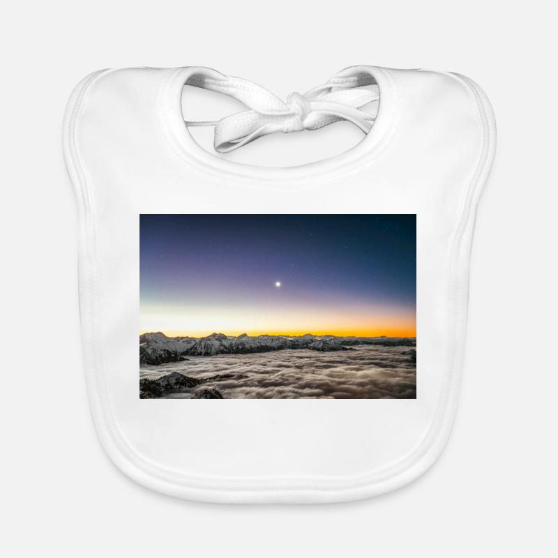 Lever de lune au-dessus d’une mer de nuages - Bavoir bio Bébé - blanc