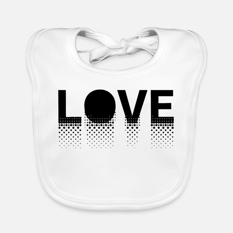 Love en points sur fond noir - Bavoir bio Bébé - blanc