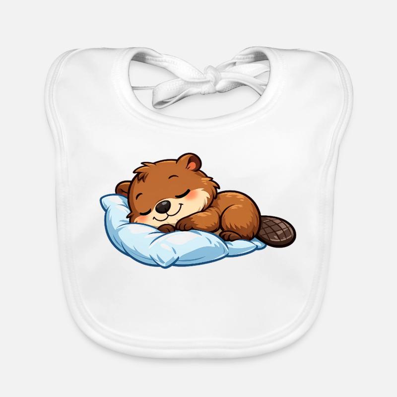 Sleeping Beaver on Blue Pillow Organic Baby Bibs