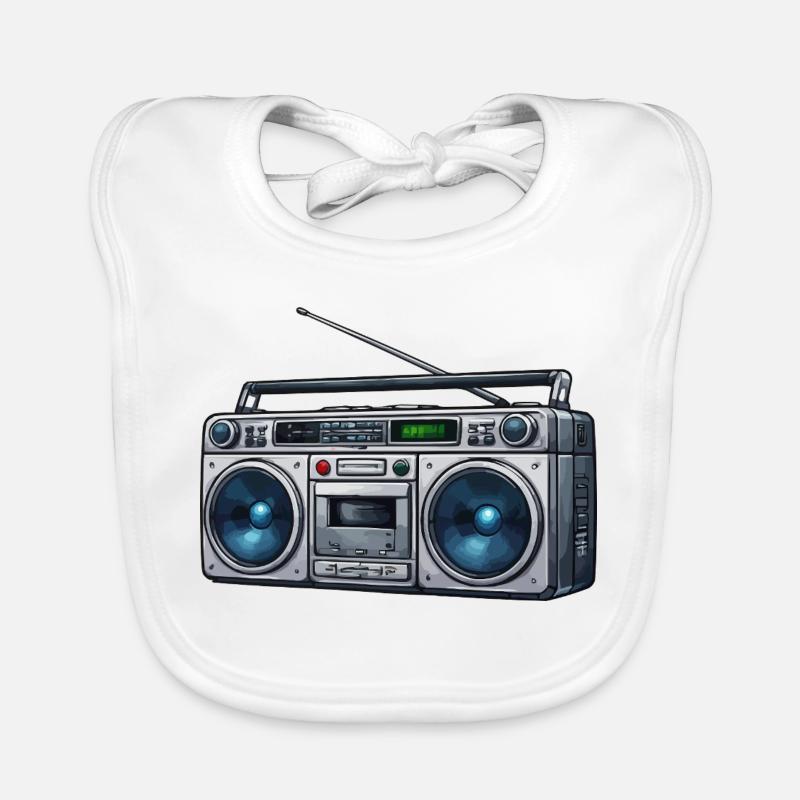 Retro Boombox Ghetto Blaster Organic Baby Bibs