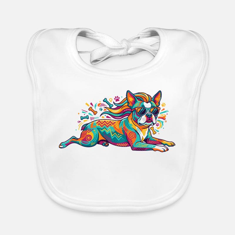 Mode bouledogue de chien avec lunettes de soleil explosion de couleurs Bavoir bio Bébé