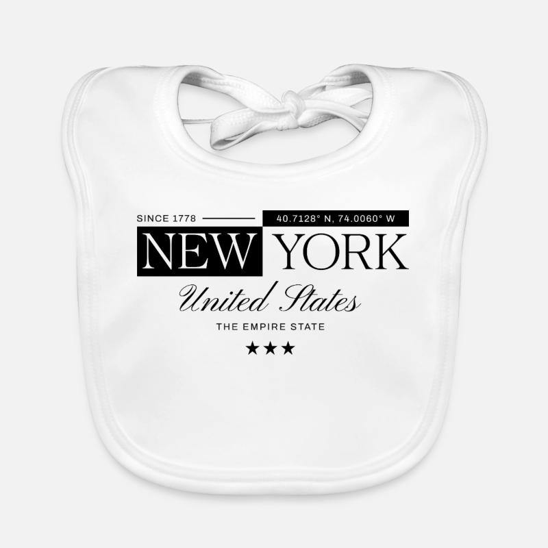 New York Coordinates Typographic Organic Baby Bibs