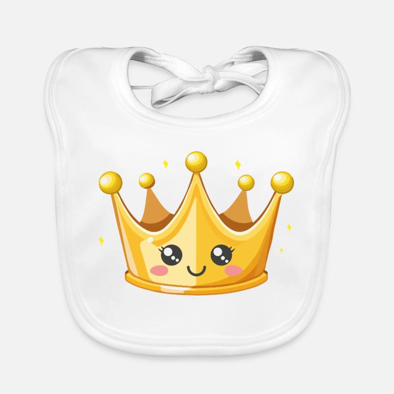 Kawaii Golden Crown Illustration Organic Baby Bibs