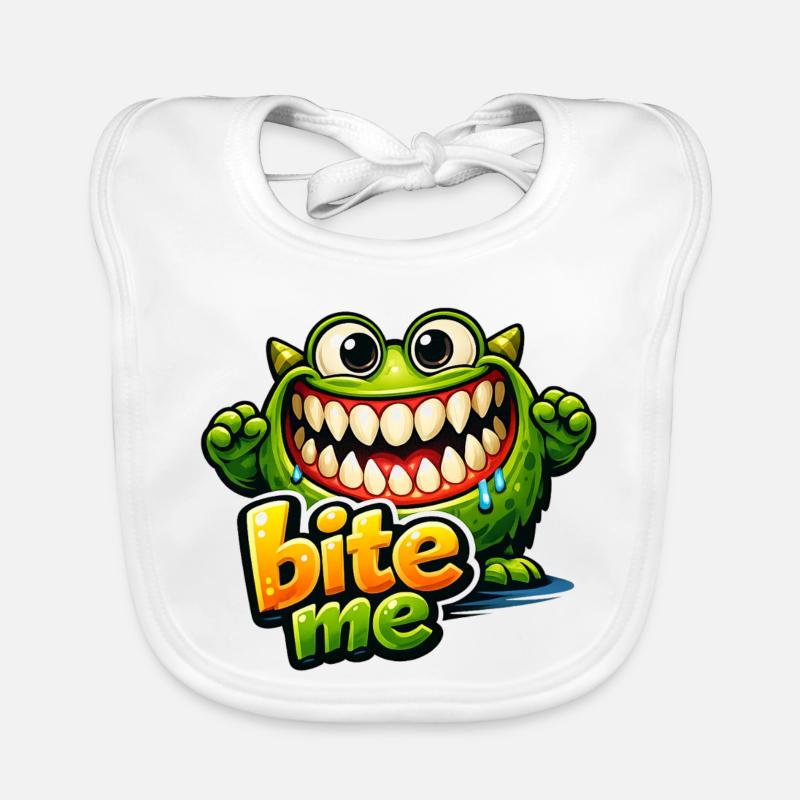 Dessin animé Monstre Drôle Vert BiteMe Bavoir bio Bébé