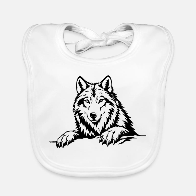 Wolf with paws black Organic Baby Bibs