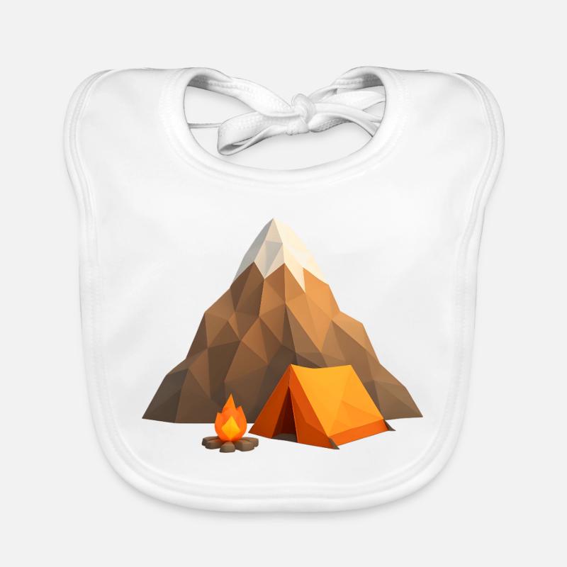 Low-poly mountain camp with tent and fire Organic Baby Bibs