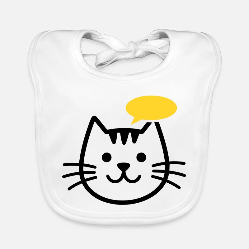 Tête de chat avec bulle de dialogue jaune Bavoir bio Bébé
