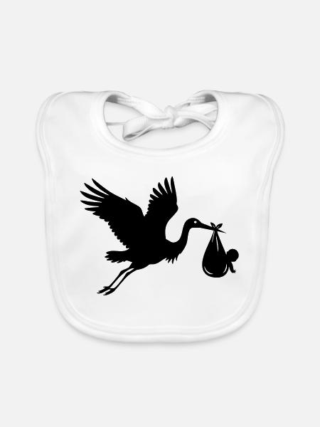 Cigogne avec bébé – Motif de cigogne - Bavoir bio Bébé - blanc - Devant