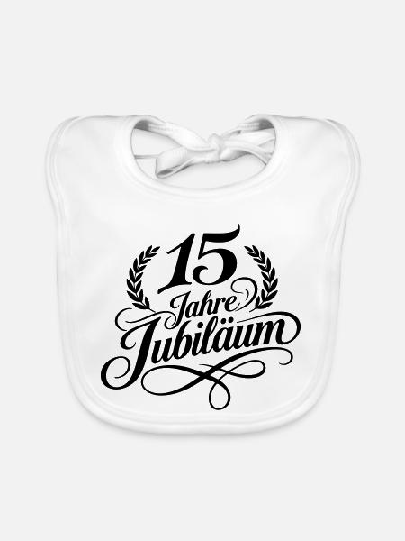 15 Jahre Jubiläum Lorbeer Schwarz - Baby Bio-Lätzchen - Weiß - Vorne