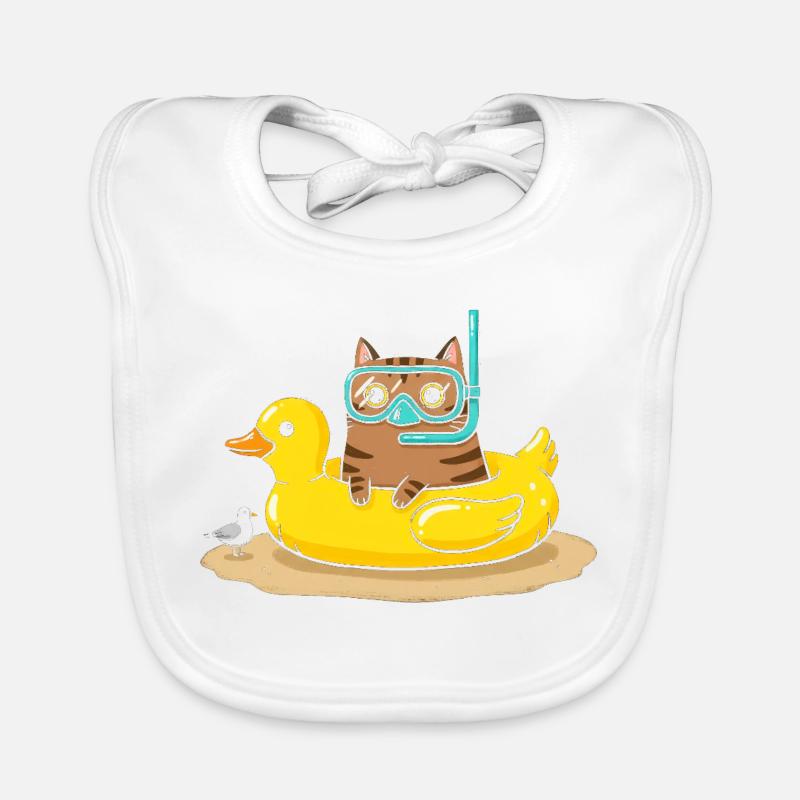 Chat plongeant sur canard en caoutchouc Bavoir bio Bébé