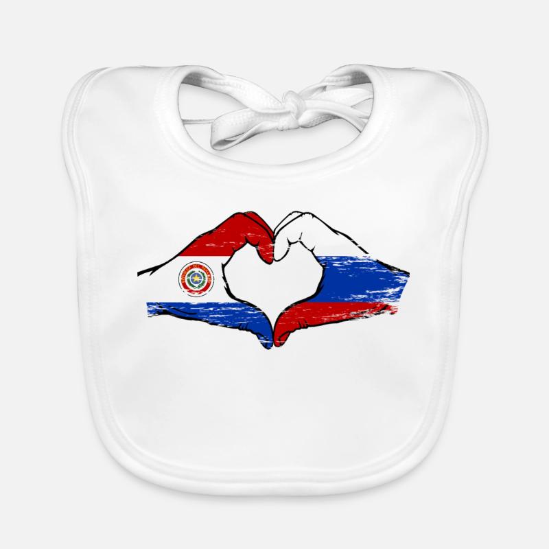 Drapeau du Paraguay Russie Mains en forme de cœur Bavoir bio Bébé