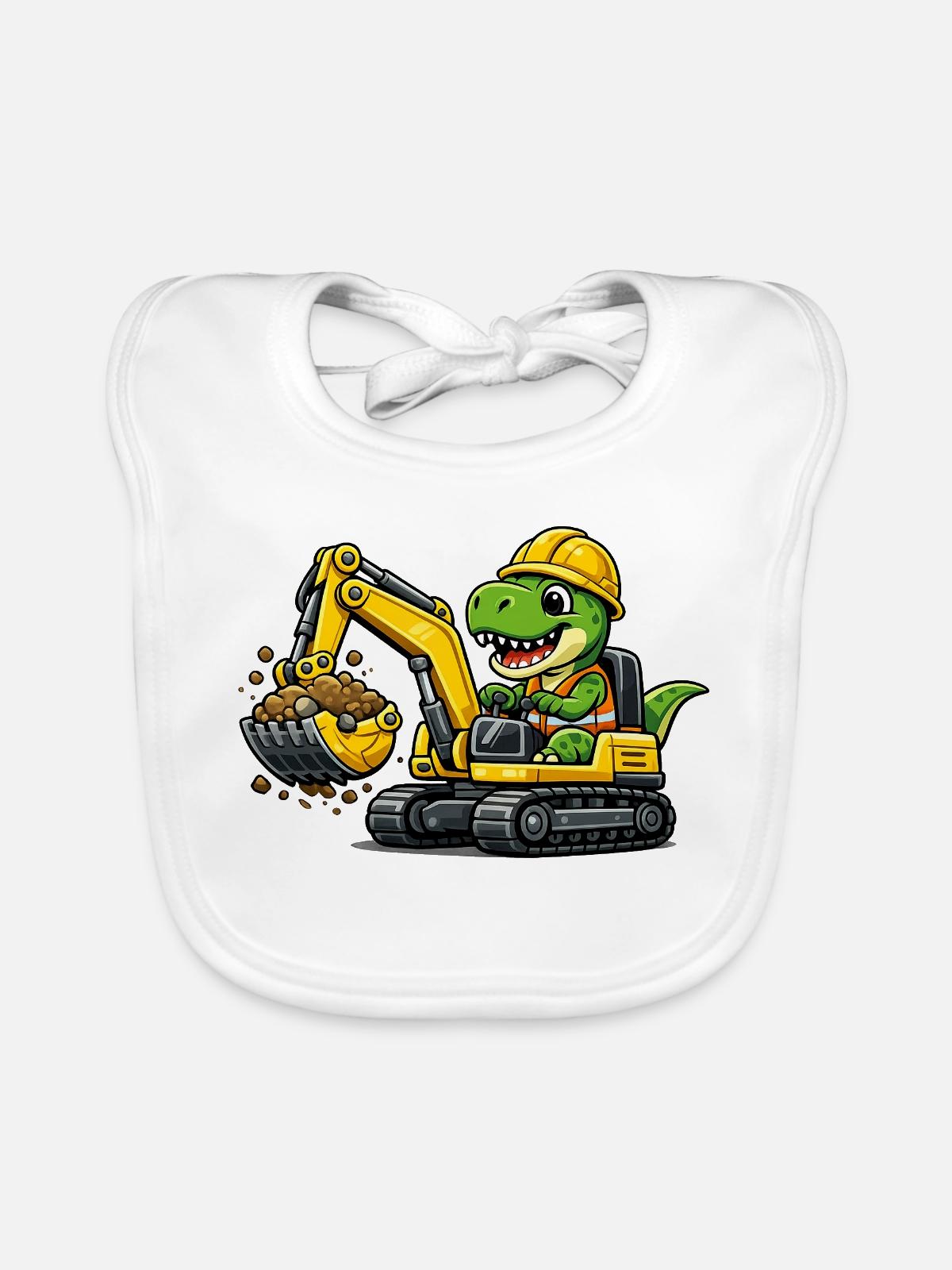 Süßer Dino Baggerfahrer - Baby Bio-Lätzchen - Weiß - Vorne