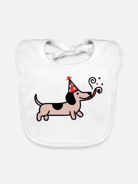 Party Dachshund Birthday Dog - Organic Baby Bibs - white - Front