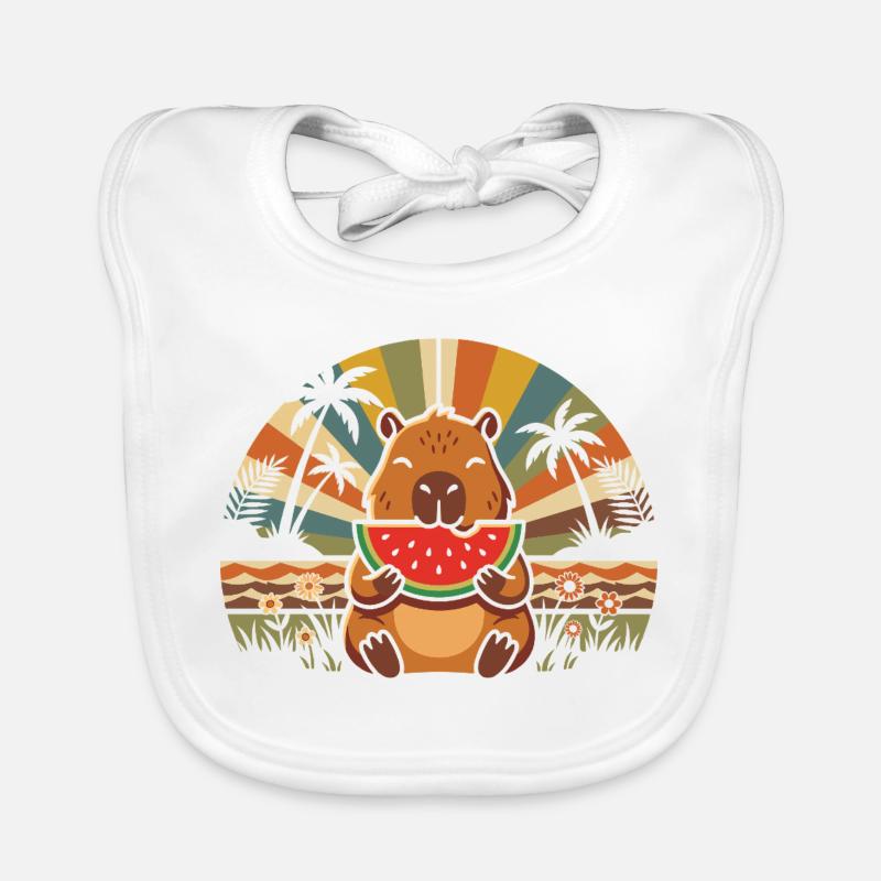 Ours en peaux sur la plage avec pastèque Bavoir bio Bébé