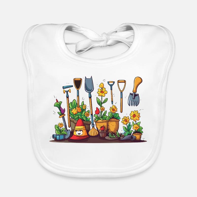 Gartenwerkzeug Blüten Szene Baby Bio-Lätzchen