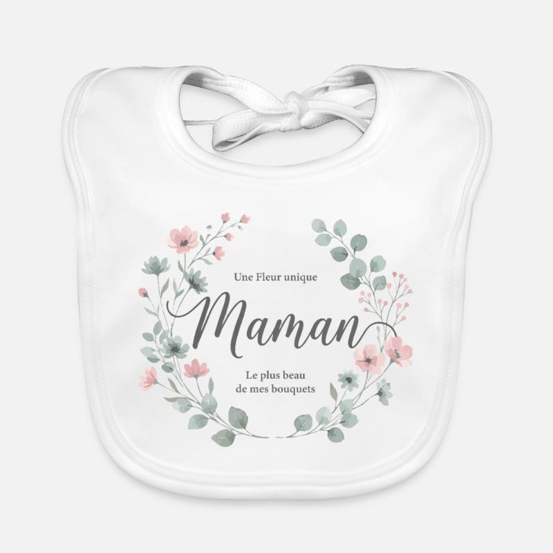 Maman, Fleur Unique et Tendresse Bavoir bio Bébé