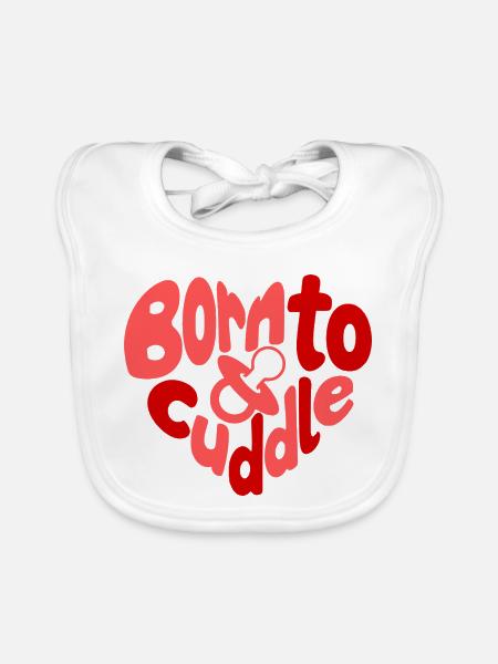Né pour câliner - Geboren zum Kuscheln Herz - Bavoir bio Bébé - blanc - Devant