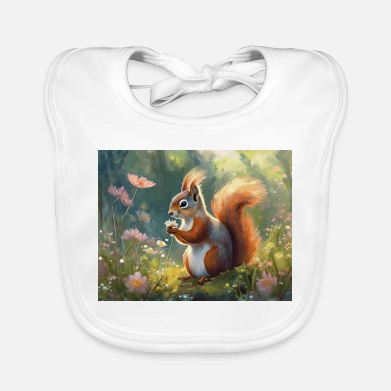 Eichhörnchen im Blumengarten Baby Bio-Lätzchen