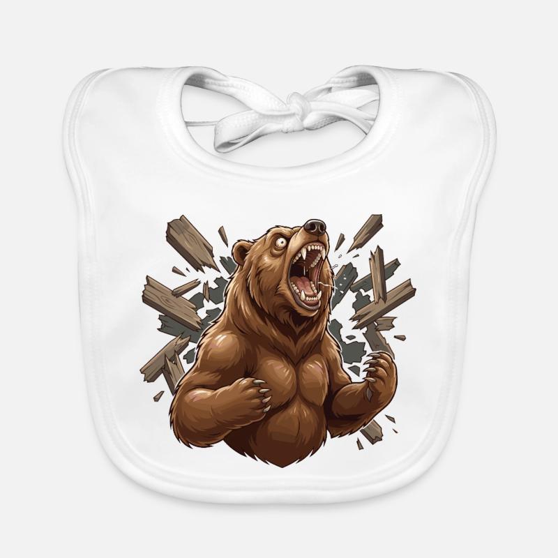 Un ours sort de la structure en bois Bavoir bio Bébé
