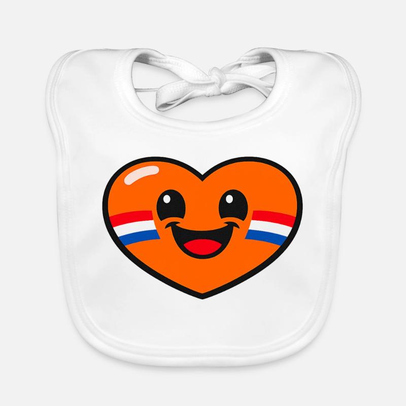 Fröhliches orangefarbenes Herz mit niederländischer Flagge auf der Wange Baby Bio-Lätzchen