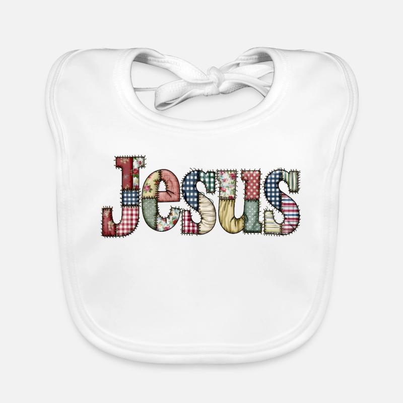 Patchwork Jesus Lettering Organic Baby Bibs