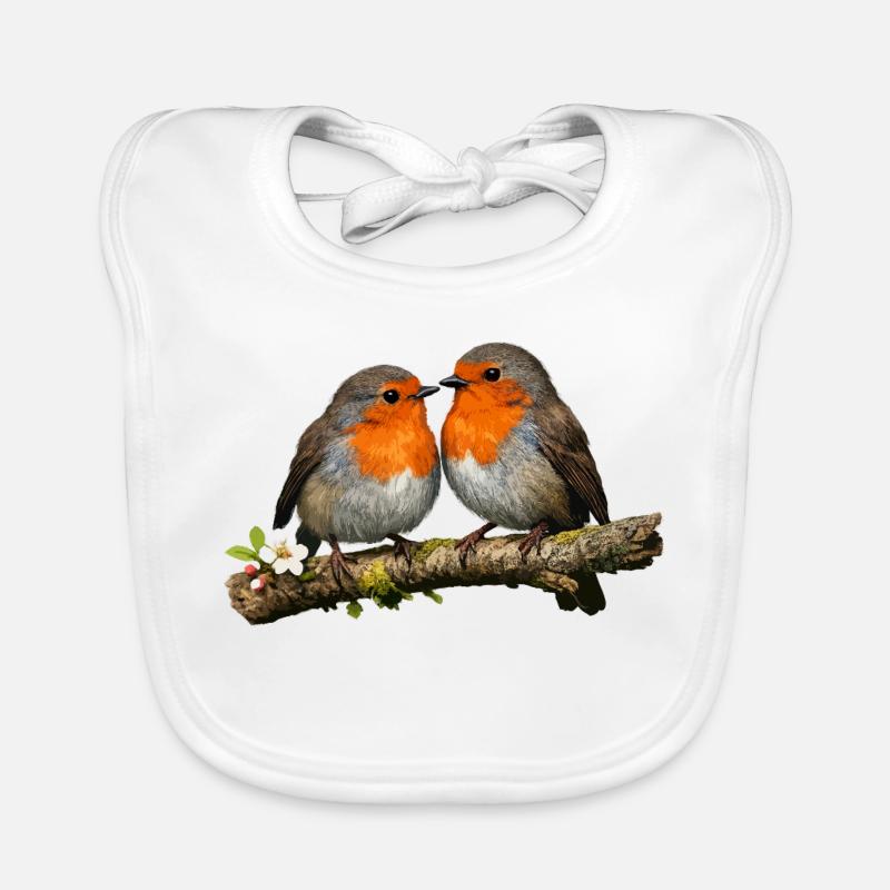 Duo Red Robin auf Ast - Baby Bio-Lätzchen - Weiß