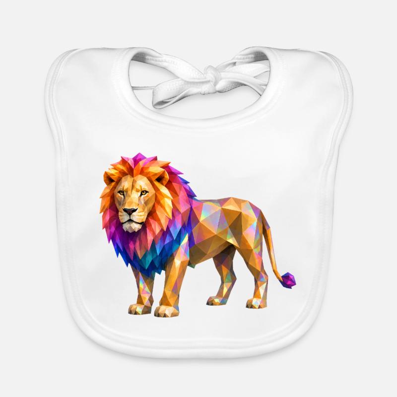 Polygon lion color explosion - Organic Baby Bibs - white