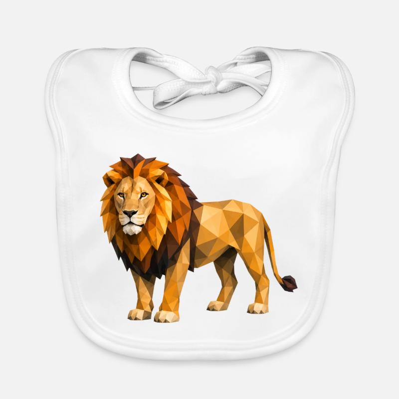 Low Poly Löwe Gelb Orange - Baby Bio-Lätzchen - Weiß